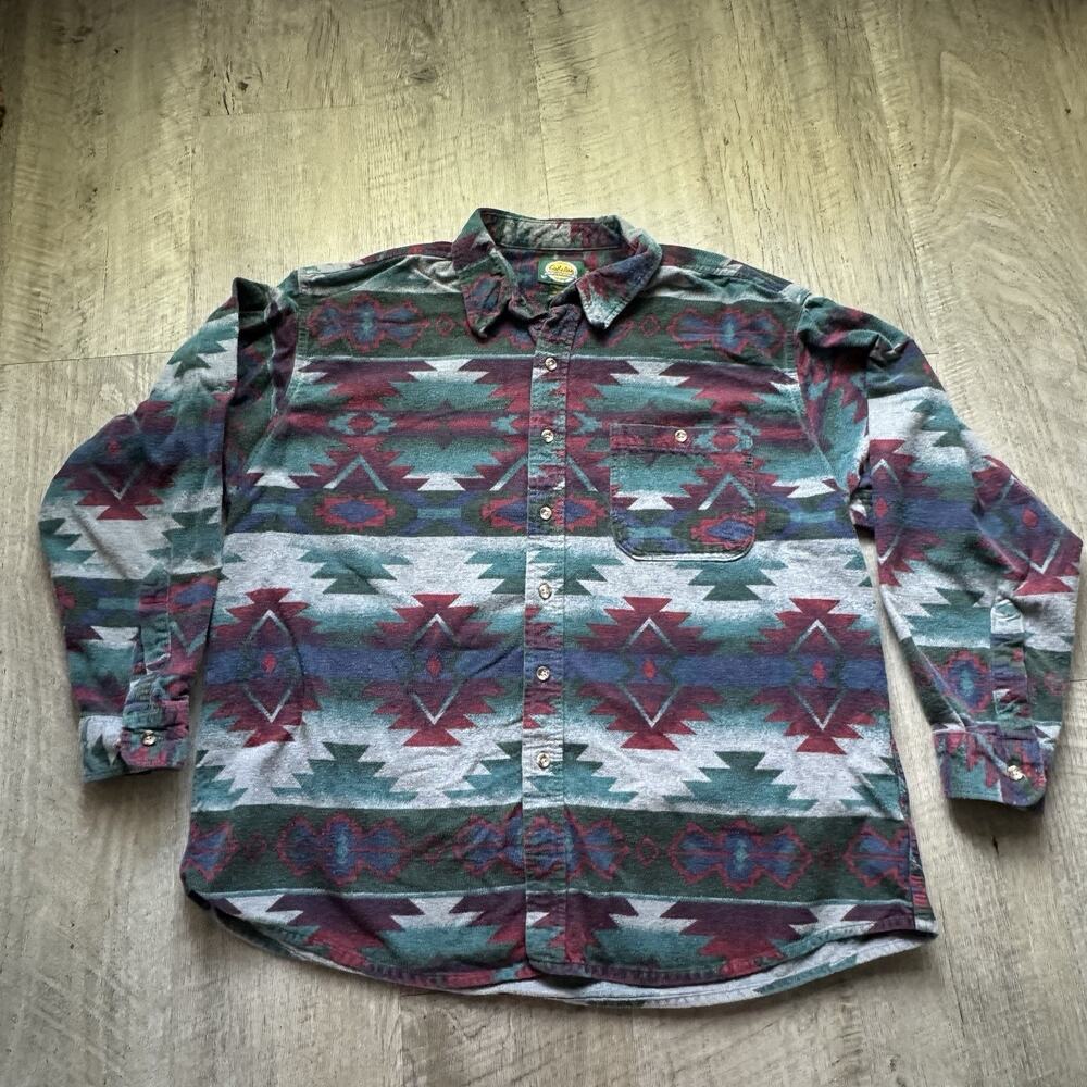 Vintage Cabela's Flannel Shirt Men's XL Chamois Soft Aztec Southwestern Print